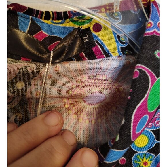 NWT Parklees XL Retro Circle Abstract Print Shirt, Button, Cotton Linen Blend - Picture 4 of 6